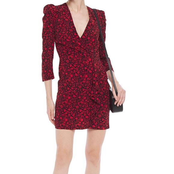 Maje Dresses & Skirts - Maje Rapita Wrap Effect Floral Print Crepe Mini Dress in Red EU 34 (US XS)
